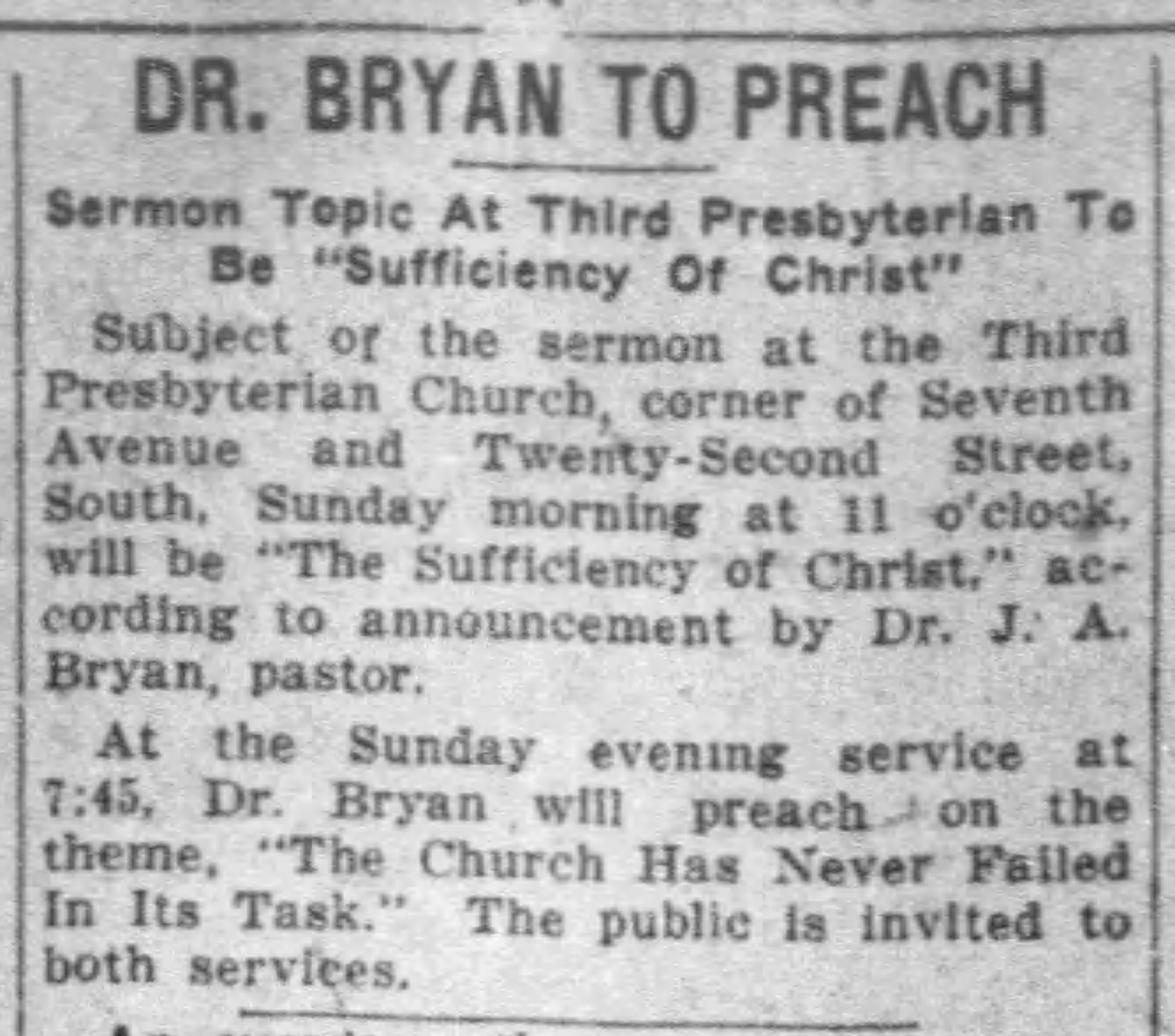 Dr. Bryan To Preach: 